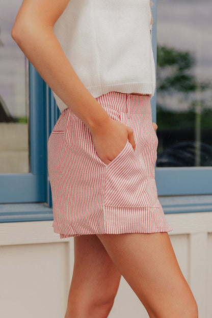 The Sam High Waist Stripe Skort in Red