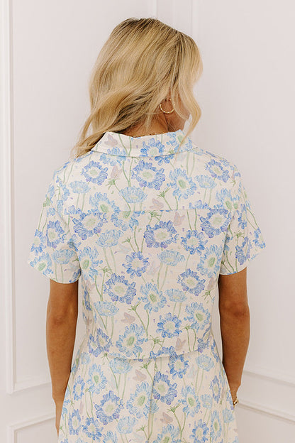 Butterfly Garden Floral Button Up Top in Blue