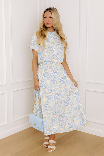 Butterfly Garden Floral Button Up Top in Blue