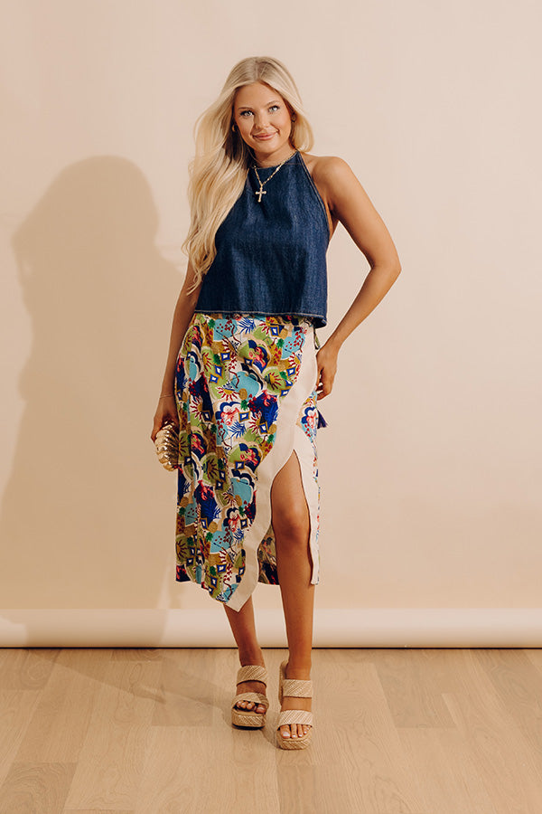 Block Party Ready Denim Halter Top