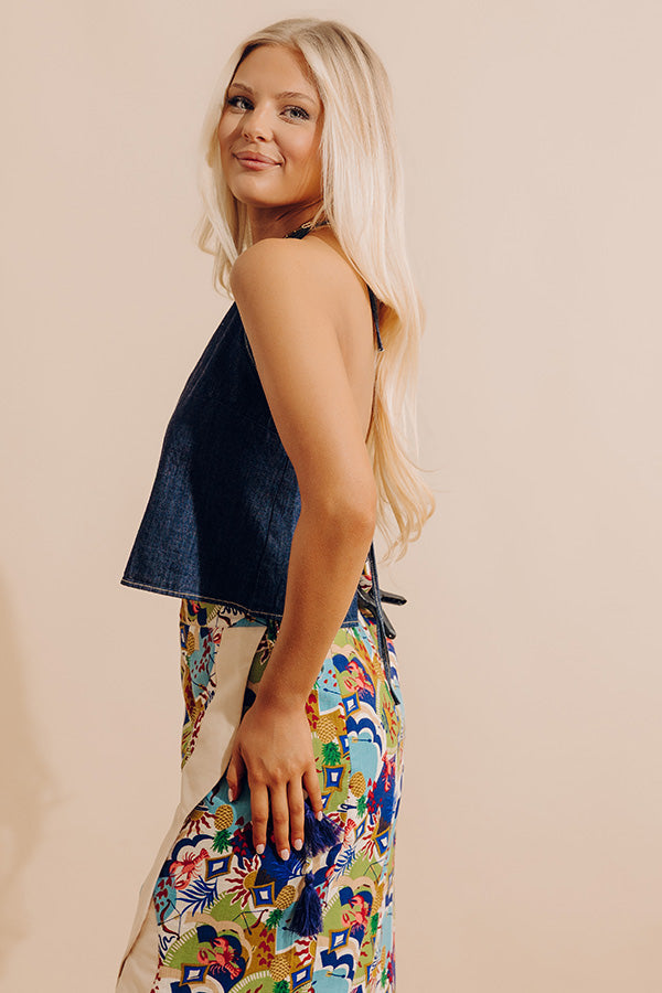Block Party Ready Denim Halter Top