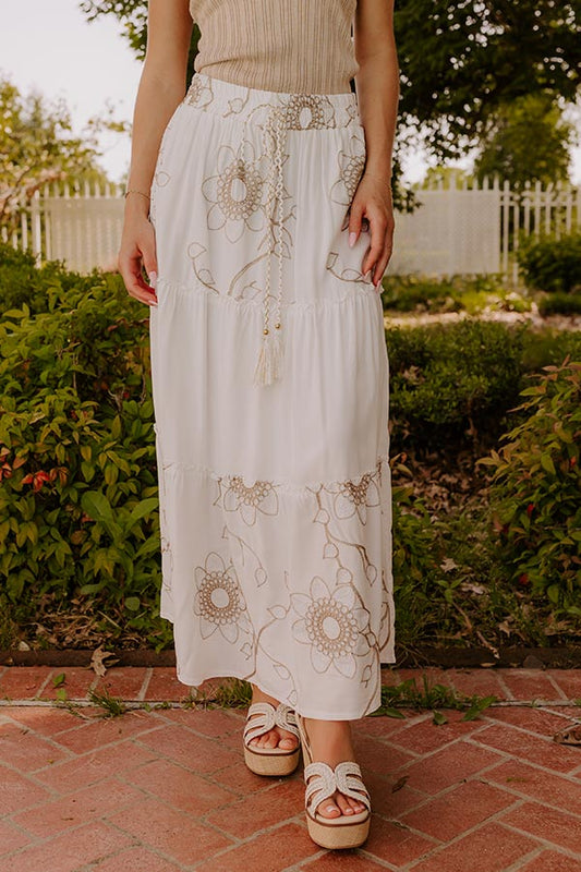 Bungalow Cutie High Waist Embroidered Maxi Skirt