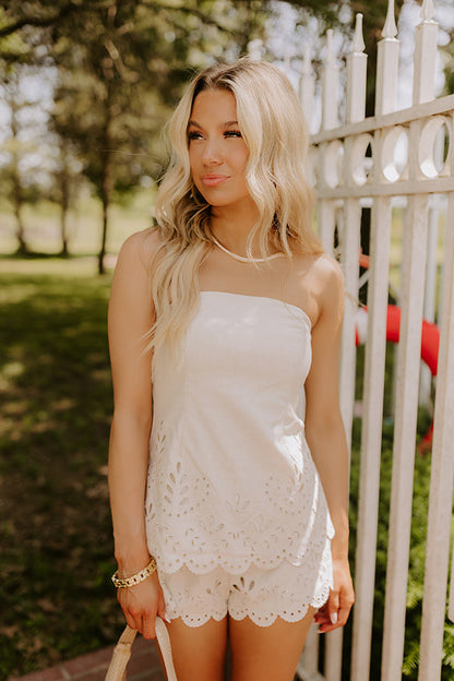 Capri Courtyard Linen-Blend Eyelet Top