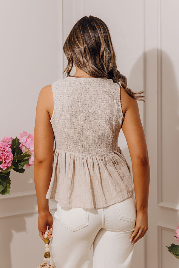 Santorini Breeze Front Tie Smocked Top in Birch