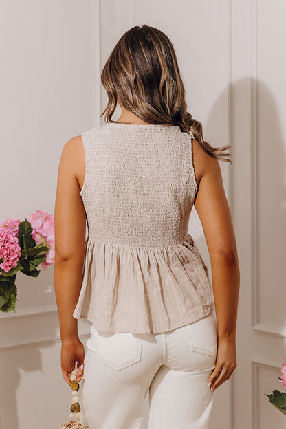 Santorini Breeze Front Tie Smocked Top in Birch