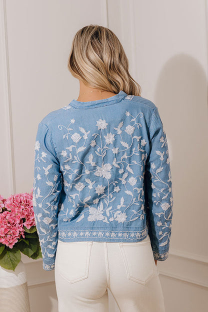Free Flowing Floral Embroidered Chambray Top