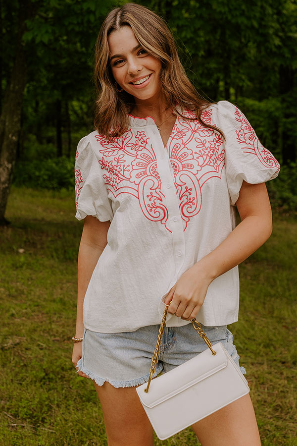 Myrtle Beach Brunch Embroidered Top in Pink