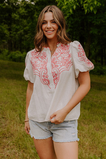 Myrtle Beach Brunch Embroidered Top in Pink