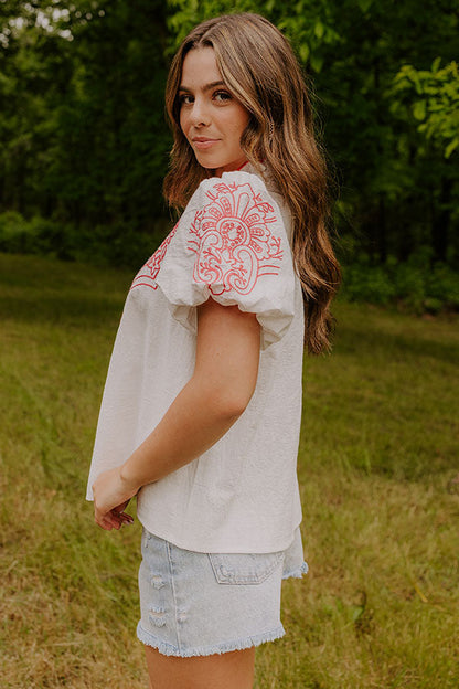 Myrtle Beach Brunch Embroidered Top in Pink