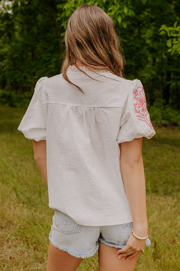 Myrtle Beach Brunch Embroidered Top in Pink