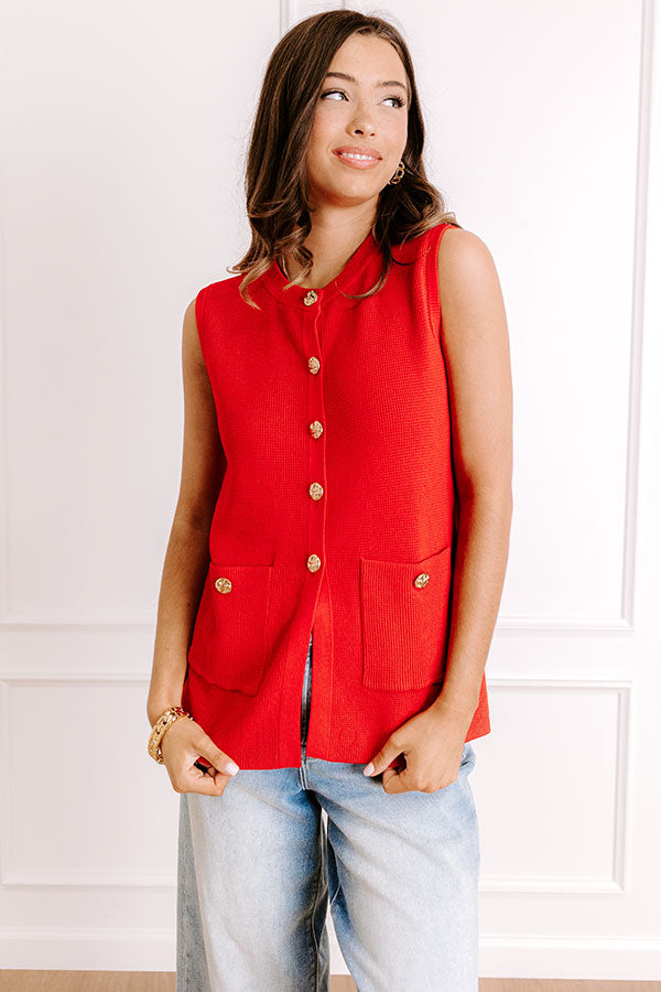 Social Club Knit Vest Top in Red
