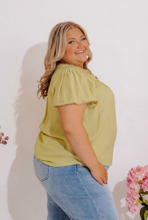 Easy Going Lace Top in Lime Punch Curves