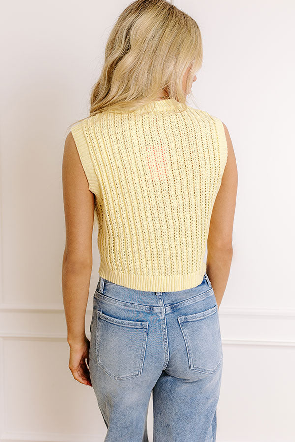Vacay Breeze Knit Button Up Top In Yellow