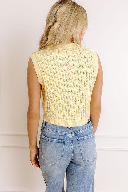 Vacay Breeze Knit Button Up Top In Yellow