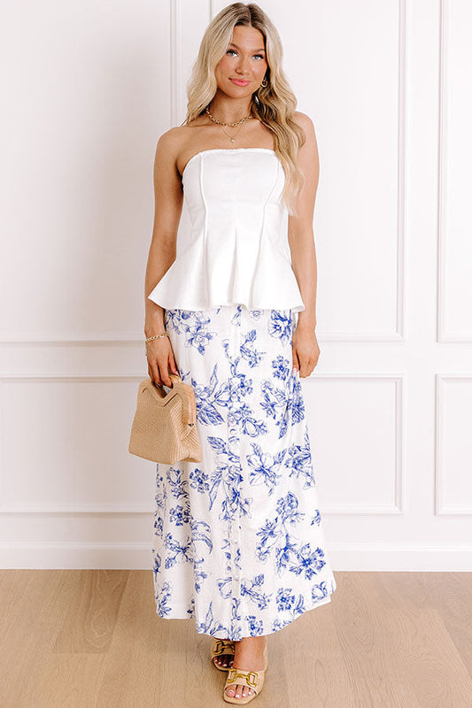 Venetian Garden High Waist Linen-Blend Maxi Skirt