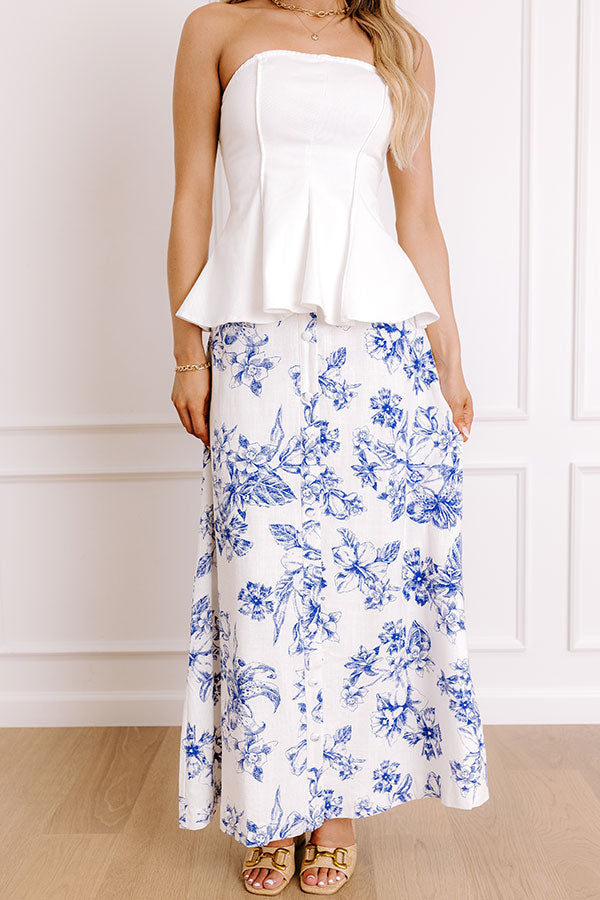 Venetian Garden High Waist Linen-Blend Maxi Skirt