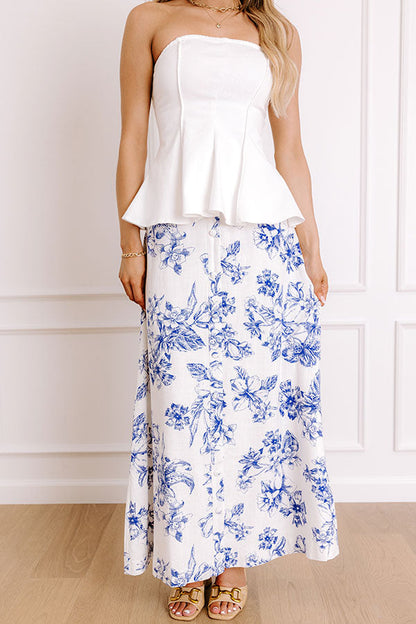 Venetian Garden High Waist Linen-Blend Maxi Skirt