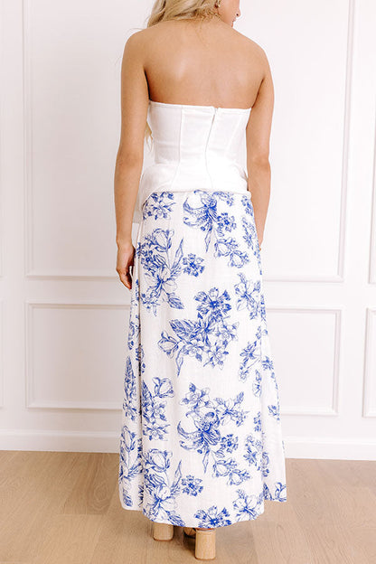 Venetian Garden High Waist Linen-Blend Maxi Skirt