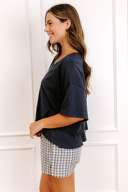 Simple Sway Oversized Crop Tee In Navy