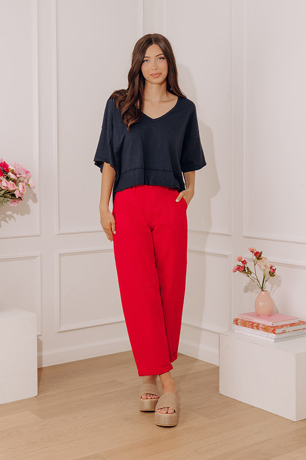 Simple Sway Oversized Crop Tee In Navy