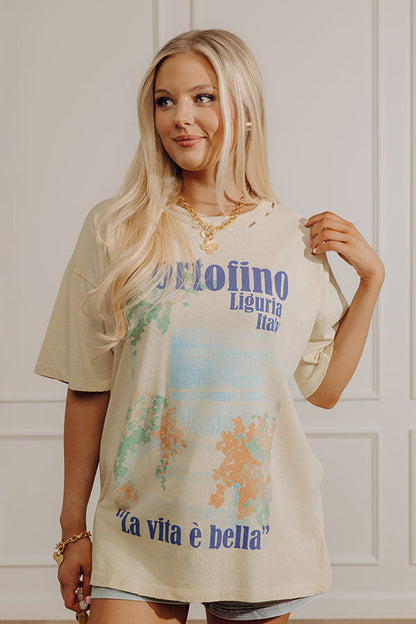 Portofino Italy Distressed Oversized Graphic Tee