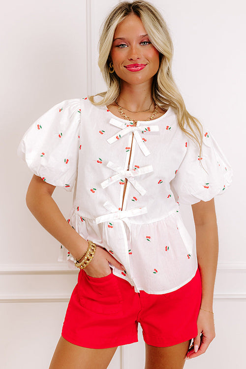 Cherry On Top Front Tie Embroidered Top