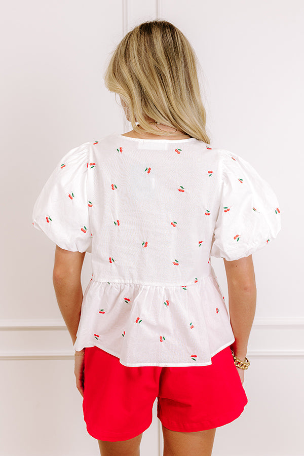 Cherry On Top Front Tie Embroidered Top