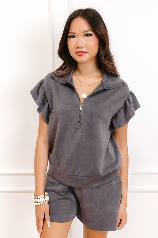 Effortless Moments Quarter Zip Top in Charcoal