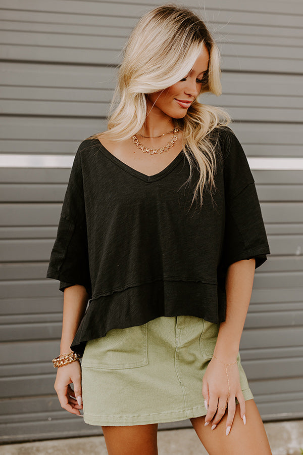 Simple Sway Oversized Crop Tee In Black