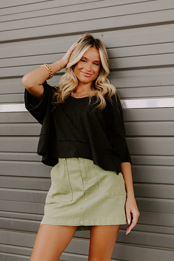 Simple Sway Oversized Crop Tee In Black
