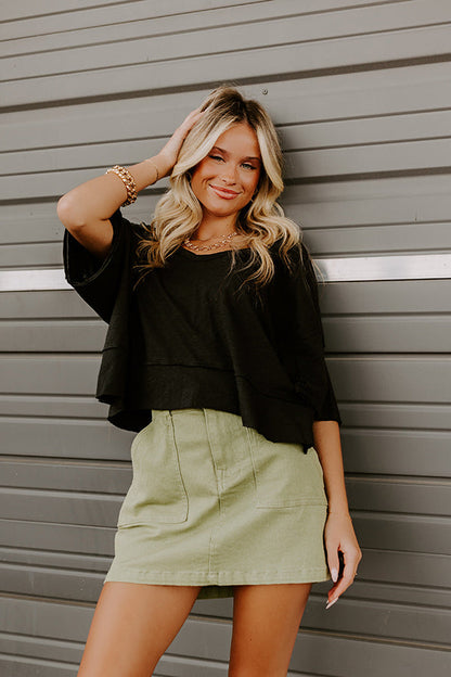 Simple Sway Oversized Crop Tee In Black