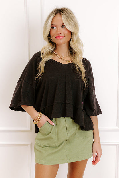 Simple Sway Oversized Crop Tee In Black