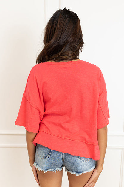 Simple Sway Oversized Crop Tee In Cherry Red