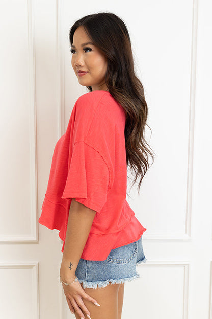 Simple Sway Oversized Crop Tee In Cherry Red