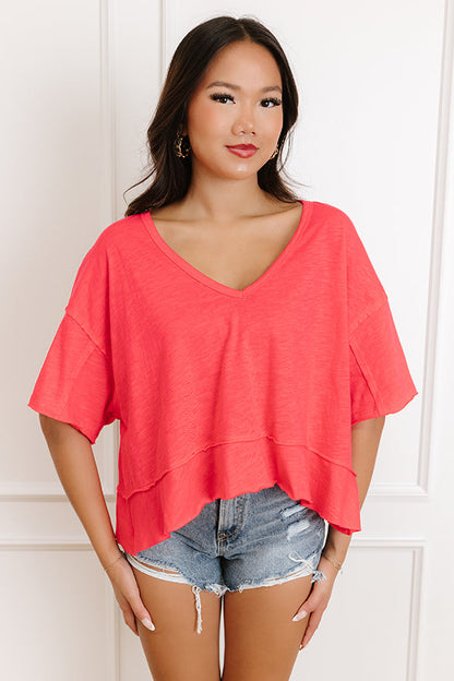 Simple Sway Oversized Crop Tee In Cherry Red