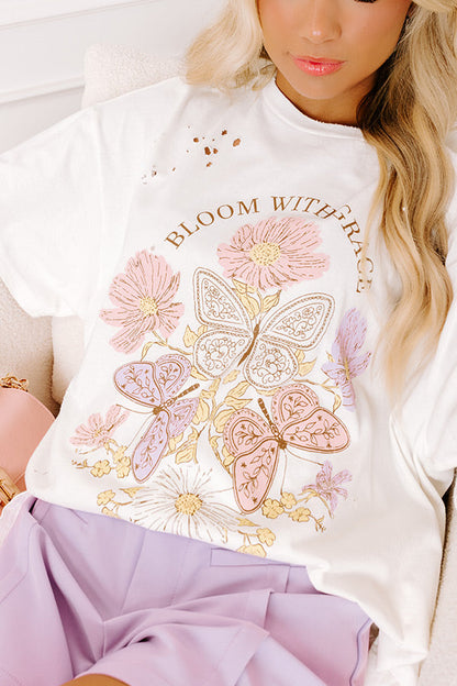 Bloom With Grace Distressed Oversized Tee