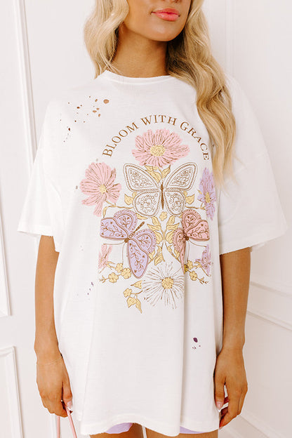 Bloom With Grace Distressed Oversized Tee