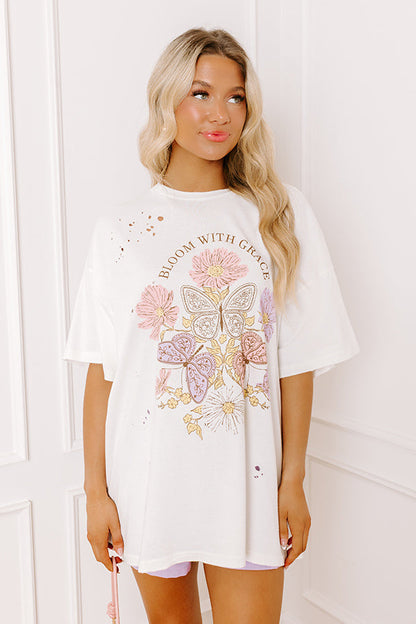 Bloom With Grace Distressed Oversized Tee
