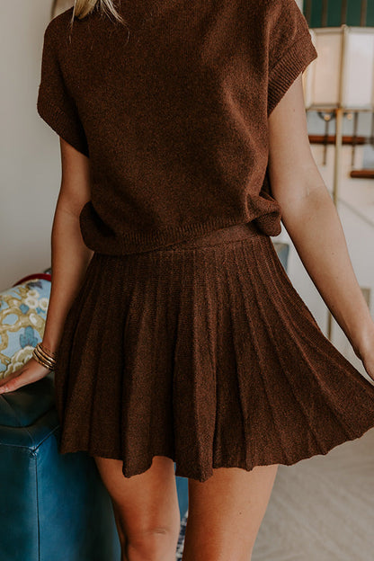The Vineyard Affair High Waist Knit Mini Skirt in Chocolate