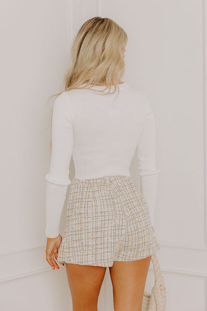 Basic Instincts Long Sleeve Ribbed Crop Tee in White