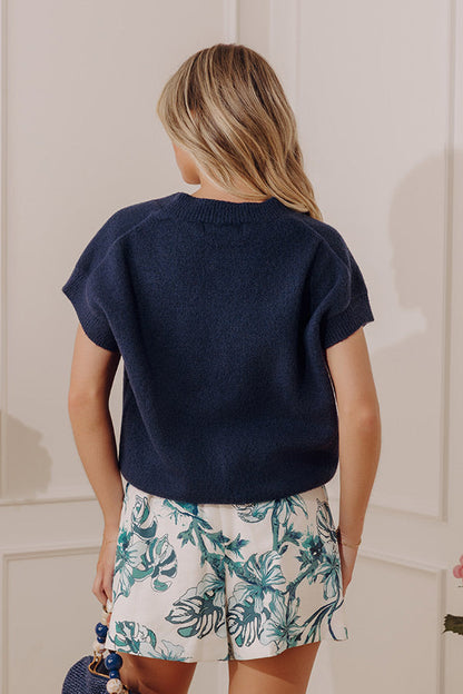 Hayride Cutie Knit Sweater Top in Navy