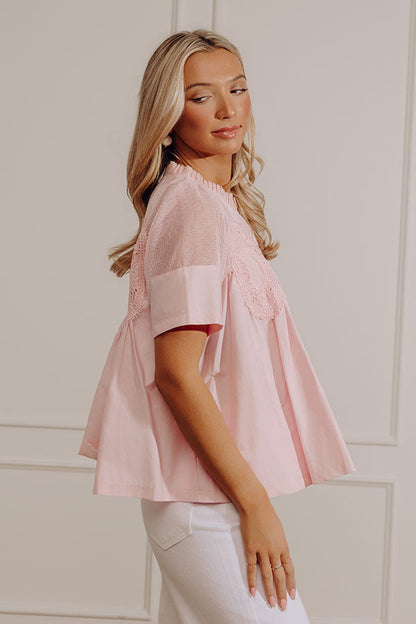 Charmed Life Lace Applique Mesh Top in Pink