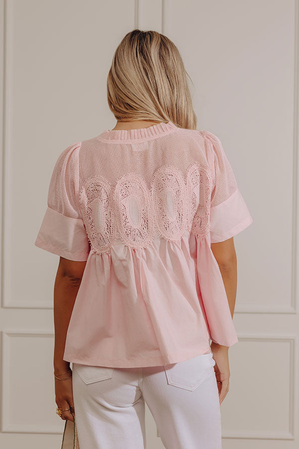 Charmed Life Lace Applique Mesh Top in Pink