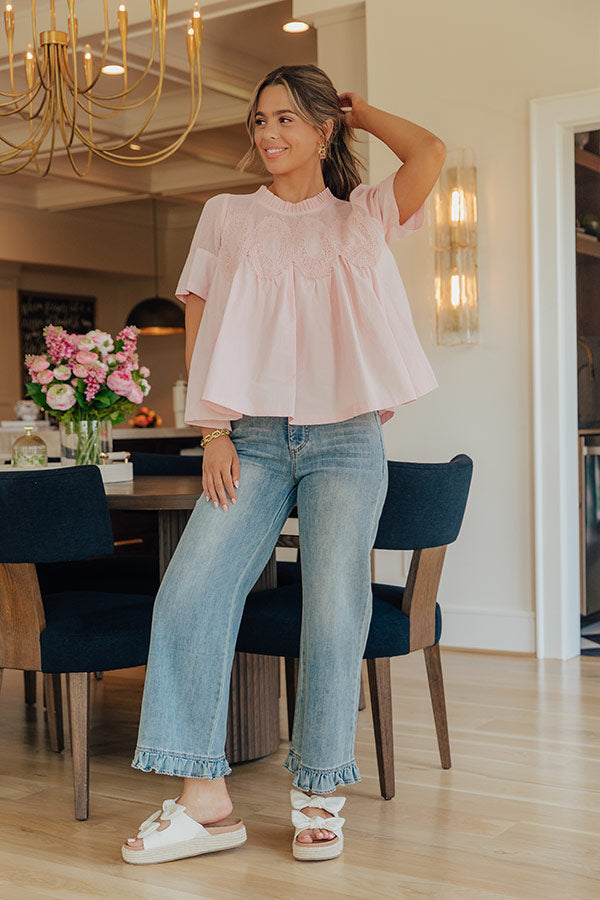 Charmed Life Lace Applique Mesh Top in Pink
