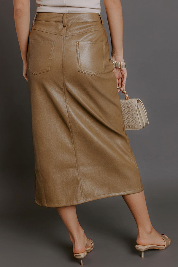 The Eras High Waist Faux Leather Skirt in Taupe