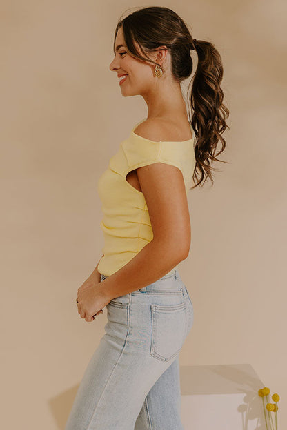 Stylish Staple Asymmetrical Knit Top in Yellow