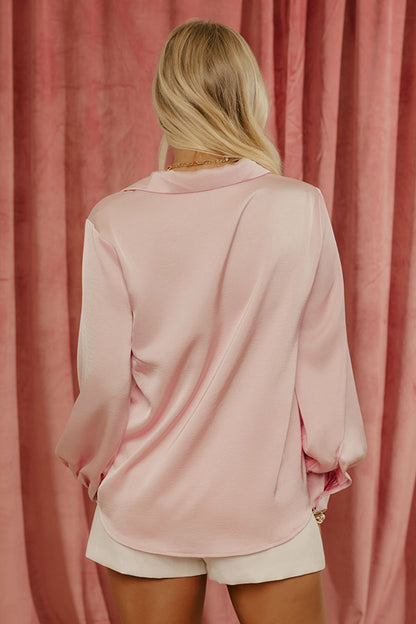 Metro Chic Satin Button Up Top
