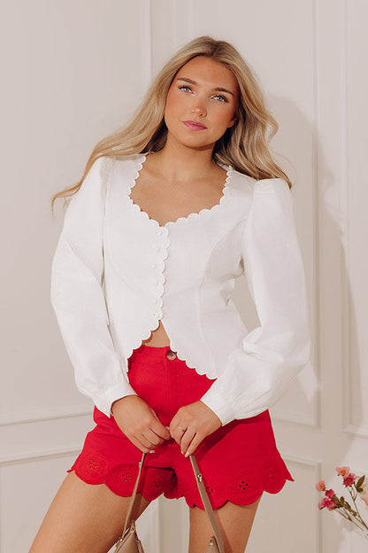 Metropolitan Muse Scalloped Top in White