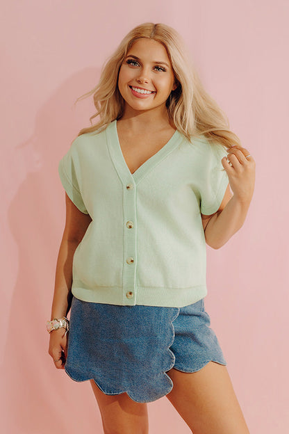Spring Whisper Knit Top in Mint
