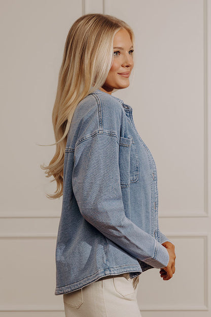 Always Easygoing Vintage Wash Terry Jacket in Light Wash